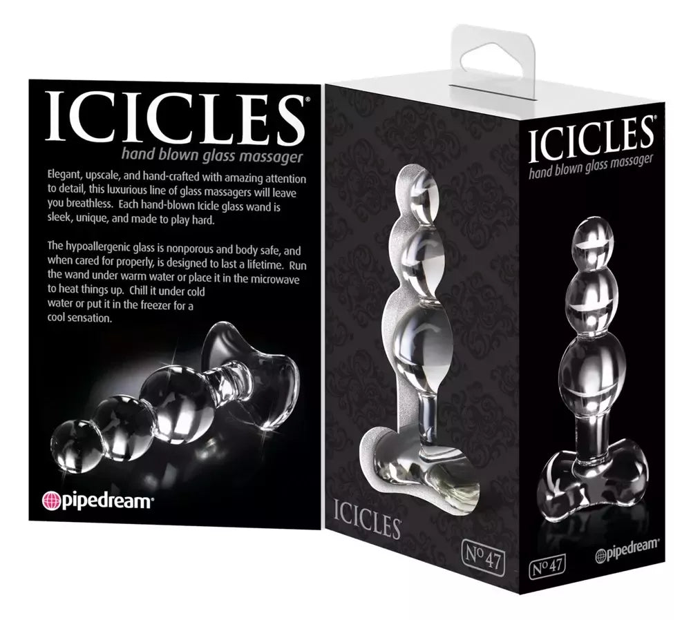 Pipedream Icicles No. 47 skaidraus stiklo kamštis 10,5 cm, hipoalerginis
