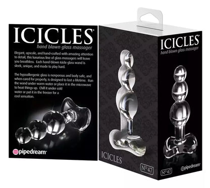Pipedream Icicles No. 47 skaidraus stiklo kamštis 10,5 cm, hipoalerginis