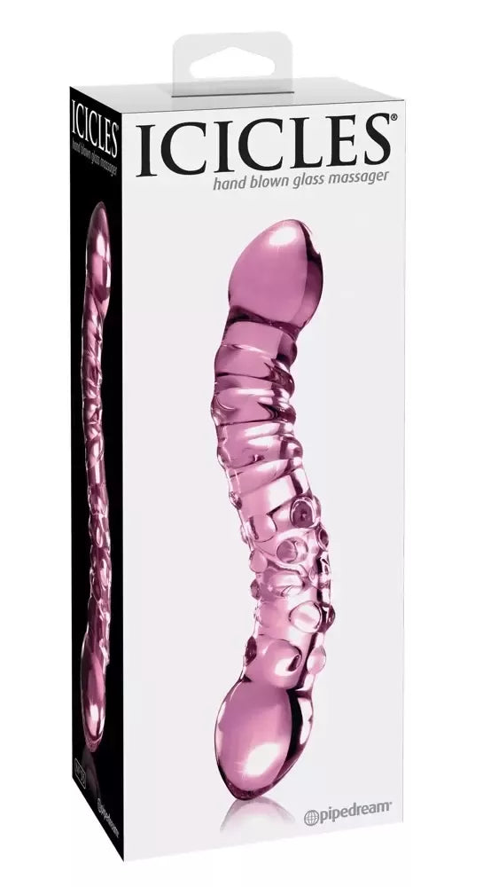 Pipedream Icicles No. 55 rožinis stiklinis intymus masažuoklis 19,5 cm