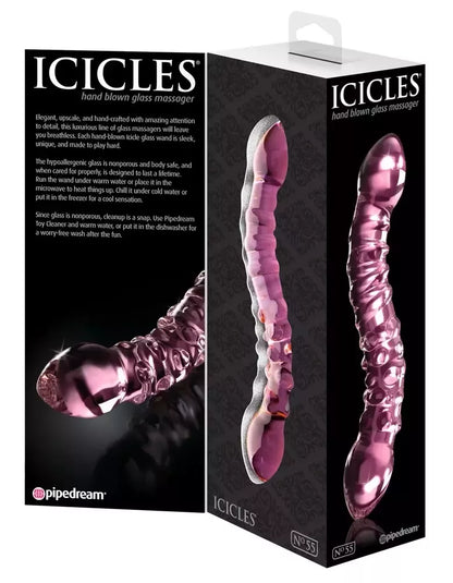 Pipedream Icicles No. 55 rožinis stiklinis intymus masažuoklis 19,5 cm