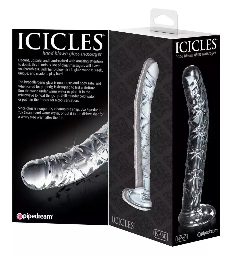 Pipedream Icicles No. 60 rankinio darbo stiklo masažo priemonė, 16,5 cm, skaidri