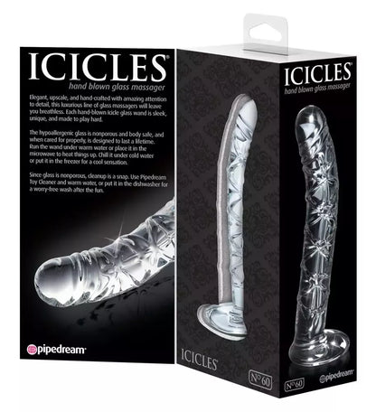 Pipedream Icicles No. 60 rankinio darbo stiklo masažo priemonė, 16,5 cm, skaidri