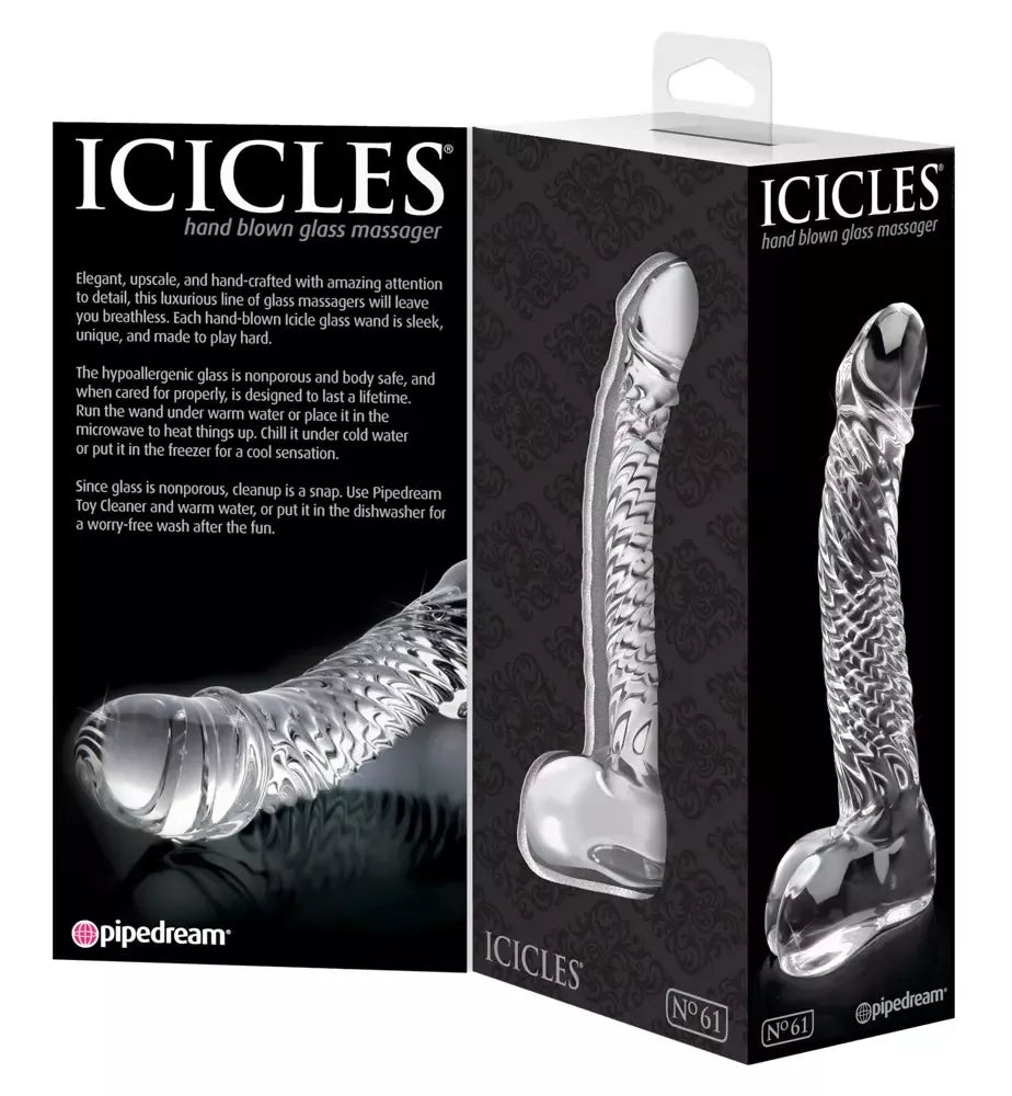 Pipedream Icicles No. 61 stiklinis intymaus masažo įrankis 16,5 cm skaidrus