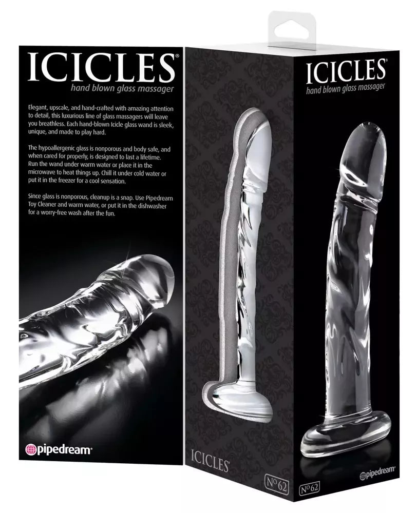 Pipedream Icicles No. 62 skaidraus stiklo masažuoklis 18 cm