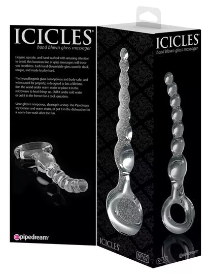 Pipedream Icicles No. 67 stiklinis analinis treniruoklis su rutuliukais, 20,5 cm