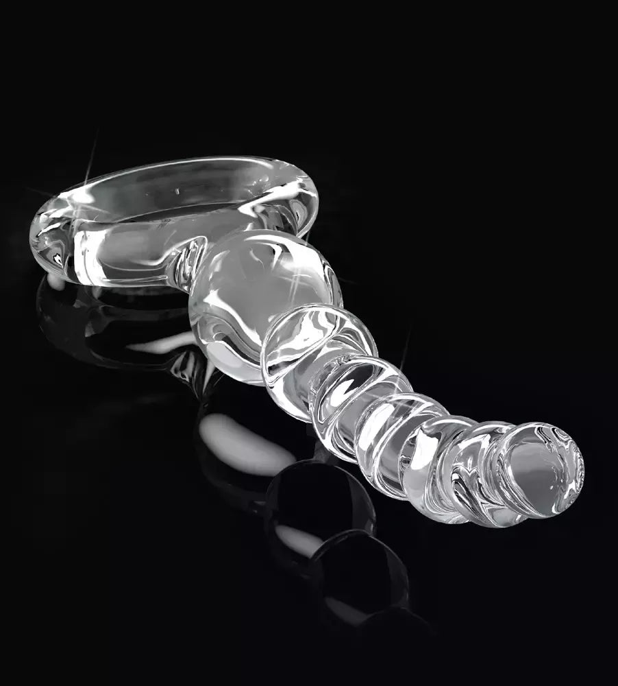 Pipedream Icicles No. 67 stiklinis analinis treniruoklis su rutuliukais, 20,5 cm