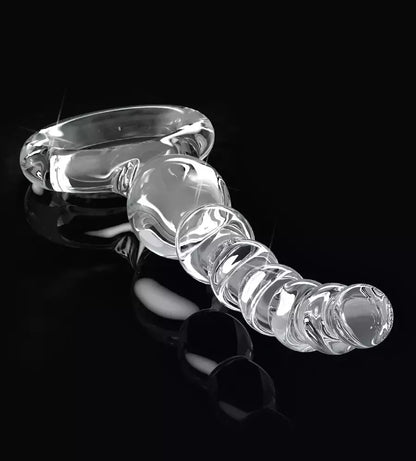 Pipedream Icicles No. 67 stiklinis analinis treniruoklis su rutuliukais, 20,5 cm