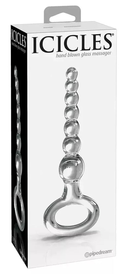 Pipedream Icicles No. 67 stiklinis analinis treniruoklis su rutuliukais, 20,5 cm
