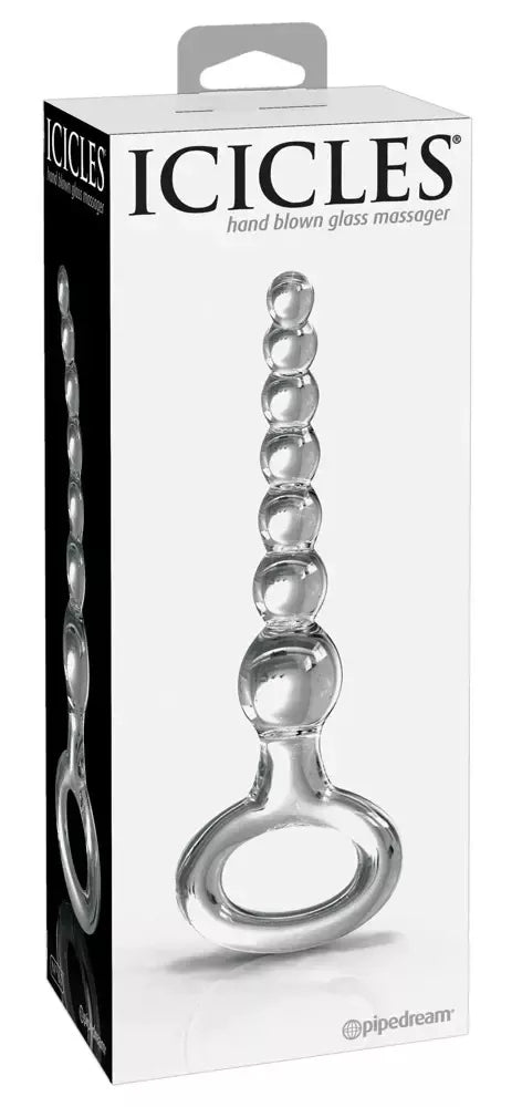 Pipedream Icicles No. 67 stiklinis analinis treniruoklis su rutuliukais, 20,5 cm