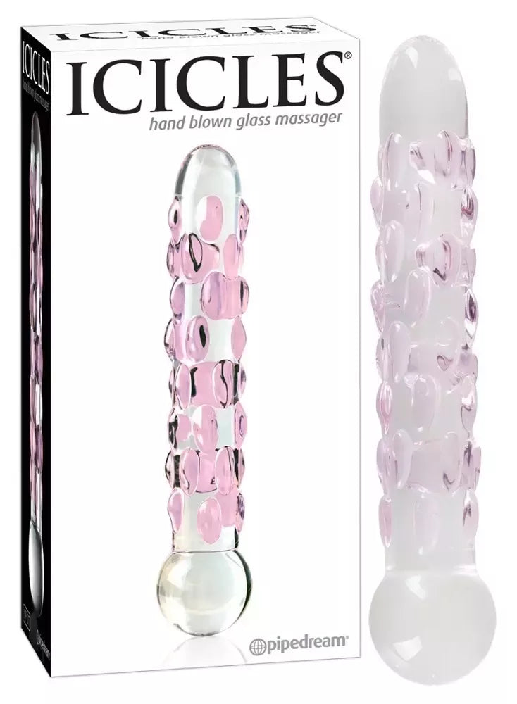 Pipedream Icicles No. 7 stiklinis masažo strypas su tekstūruotu paviršiumi, 17,8 cm