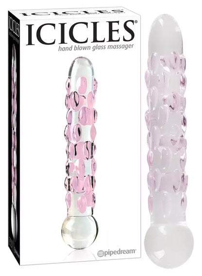 Pipedream Icicles No. 7 stiklinis masažo strypas su tekstūruotu paviršiumi, 17,8 cm