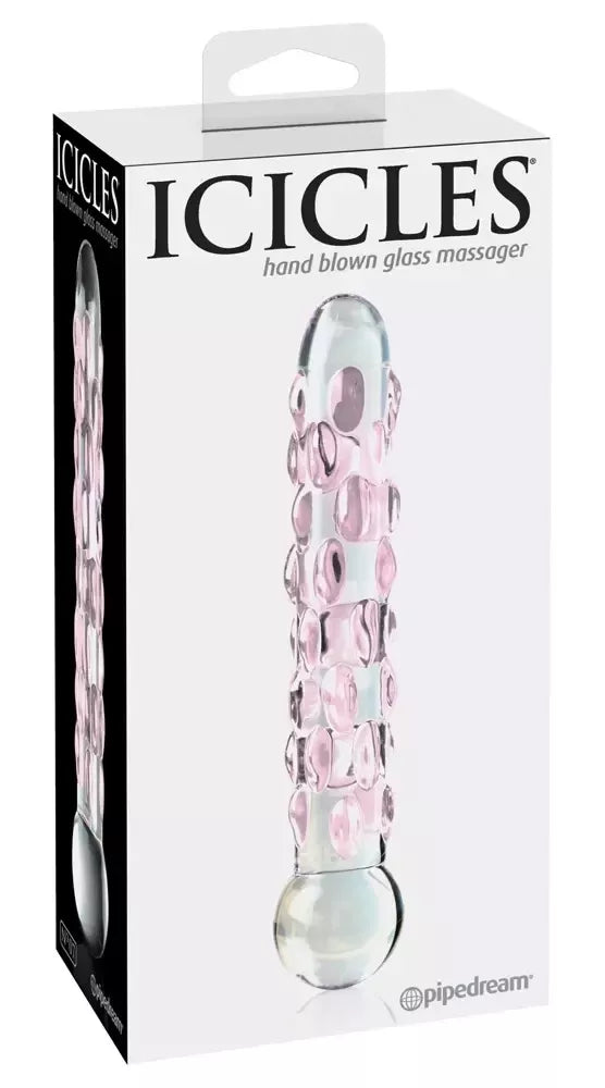 Pipedream Icicles No. 7 stiklinis masažo strypas su tekstūruotu paviršiumi, 17,8 cm