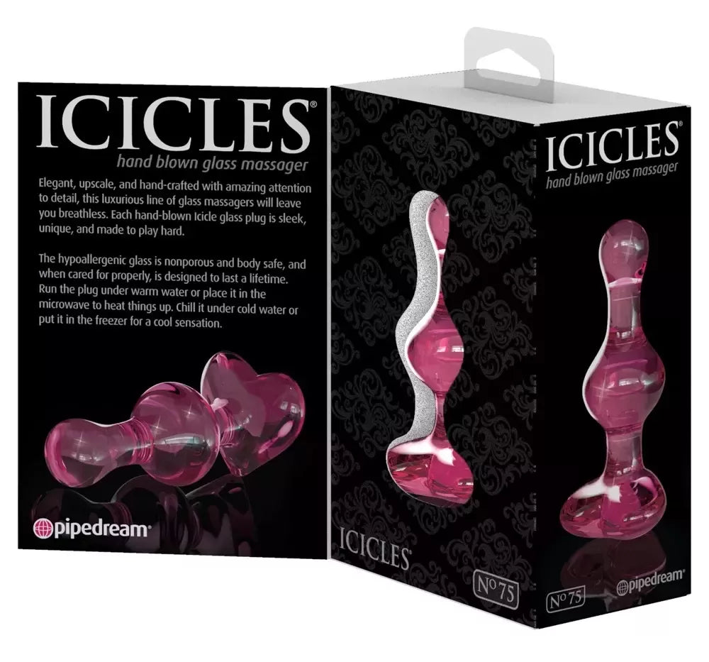 Pipedream Icicles No. 75 Pink stiklinis kamštis – rankų darbo, hipoalergiškas, 9,5 cm