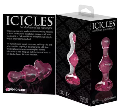 Pipedream Icicles No. 75 Pink stiklinis kamštis – rankų darbo, hipoalergiškas, 9,5 cm