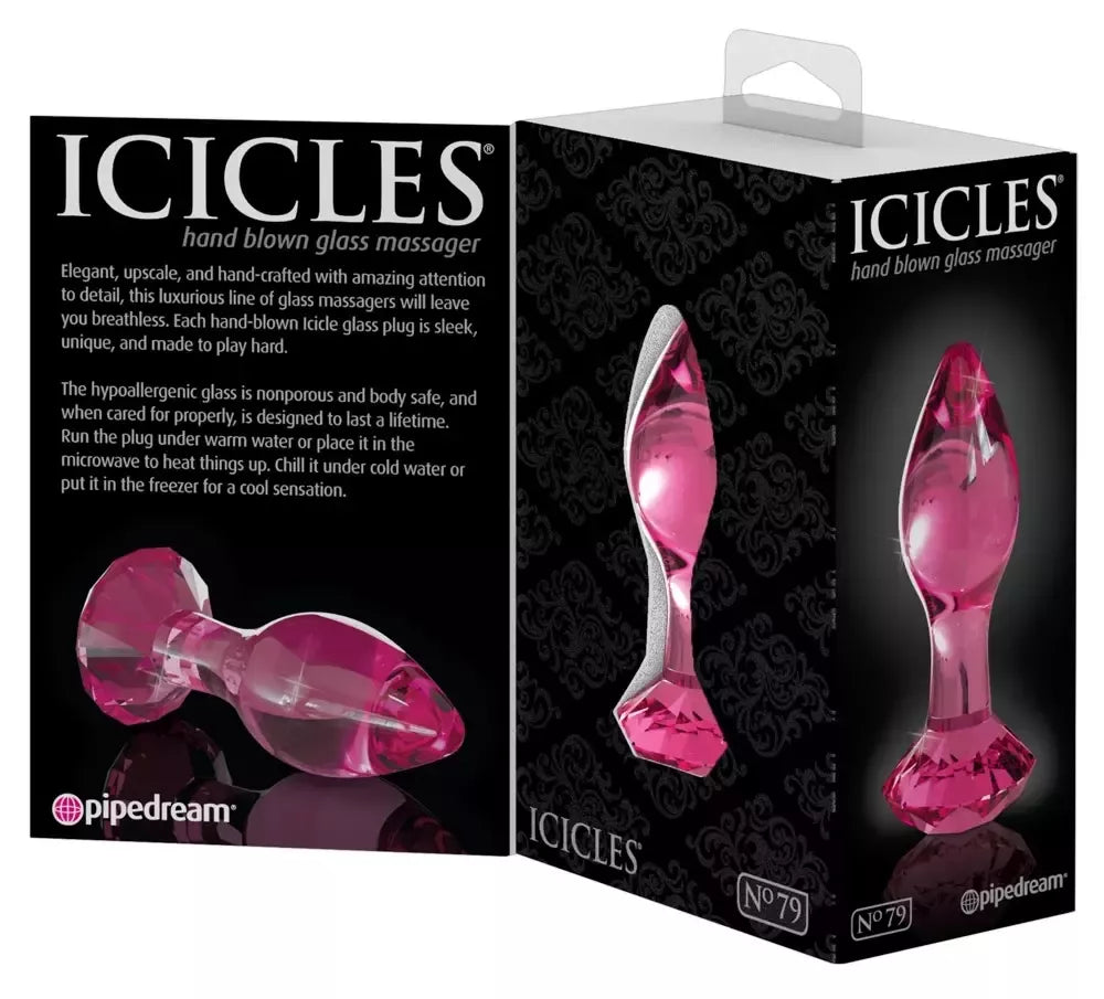 Pipedream Icicles No. 79 rožinis stiklinis analinis kaištis su deimantiniu kamščiu 9 cm