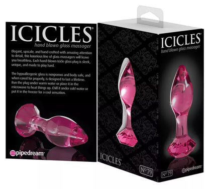 Pipedream Icicles No. 79 rožinis stiklinis analinis kaištis su deimantiniu kamščiu 9 cm