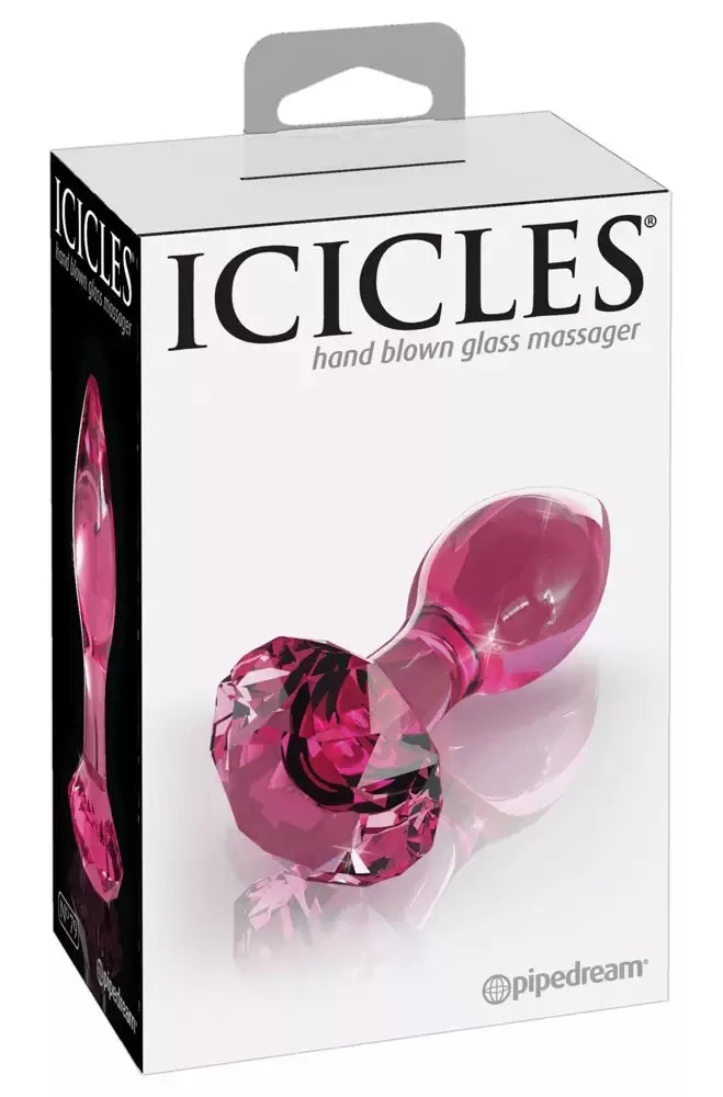 Pipedream Icicles No. 79 rožinis stiklinis analinis kaištis su deimantiniu kamščiu 9 cm