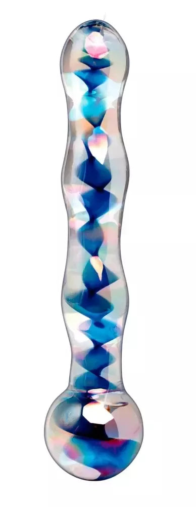 Pipedream Icicles No. 8 stiklinis intymus masažuoklis, skaidrus/mėlynas, 17,5 cm