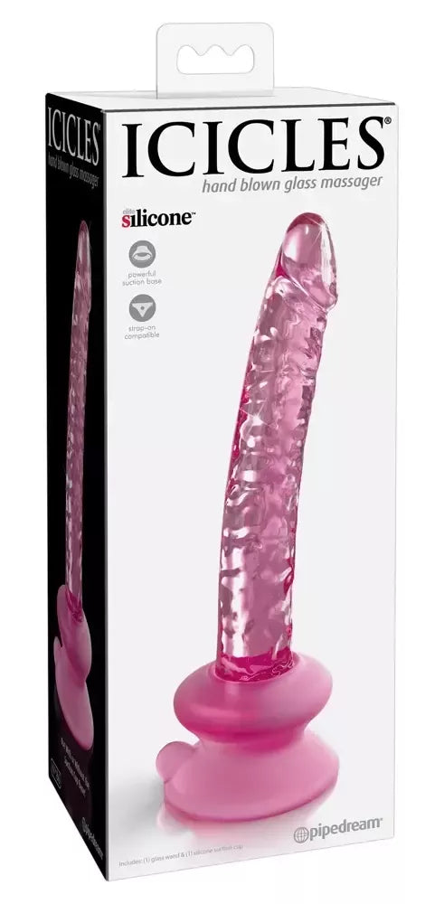 „Pipedream Icicles No. 86“ stiklinis intymus masažuoklis su siurbtuku, 17 cm