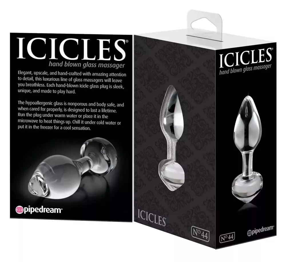 Pipedream Icicles Nr. 44 stiklinis masažinis kamštis, 8 cm, skaidrus