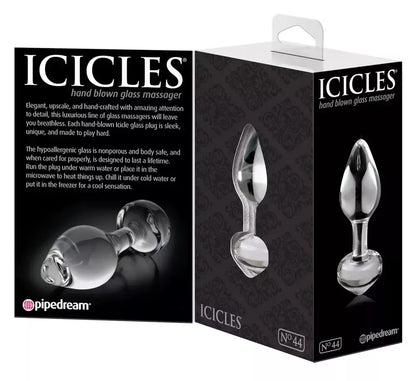 Pipedream Icicles Nr. 44 stiklinis masažinis kamštis, 8 cm, skaidrus