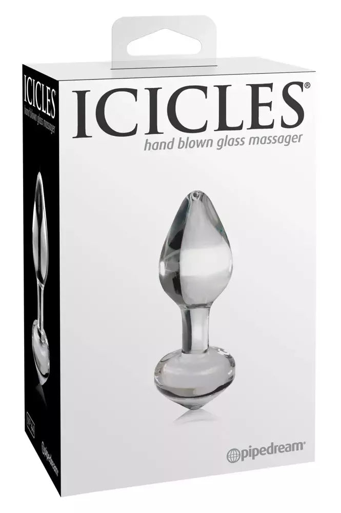 Pipedream Icicles Nr. 44 stiklinis masažinis kamštis, 8 cm, skaidrus