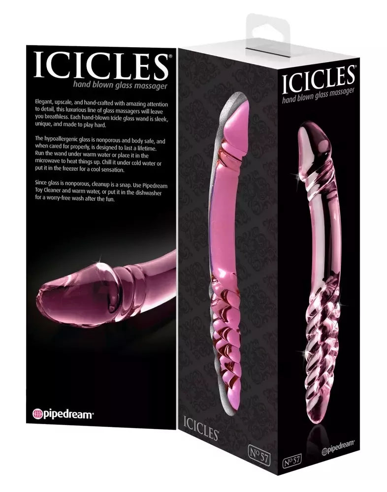 Pipedream Icicles Nr. 57 rožinio stiklo intymus masažuoklis 12 cm