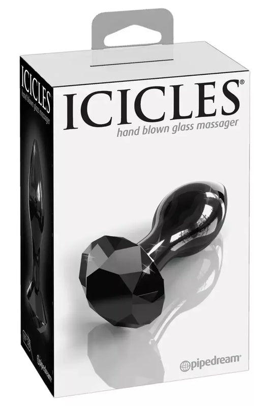 Pipedream Icicles Nr. 78 stiklinis analinis kamštis su deimanto formos pagrindu, juodas 9 cm