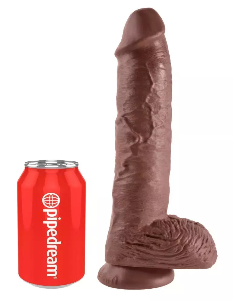 Pipedream King Cock 10 colių anatominis modelis su sėklidėmis, rudas, PVC