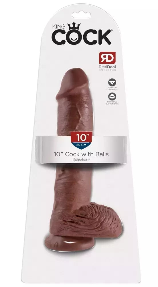 Pipedream King Cock 10 colių anatominis modelis su sėklidėmis, rudas, PVC