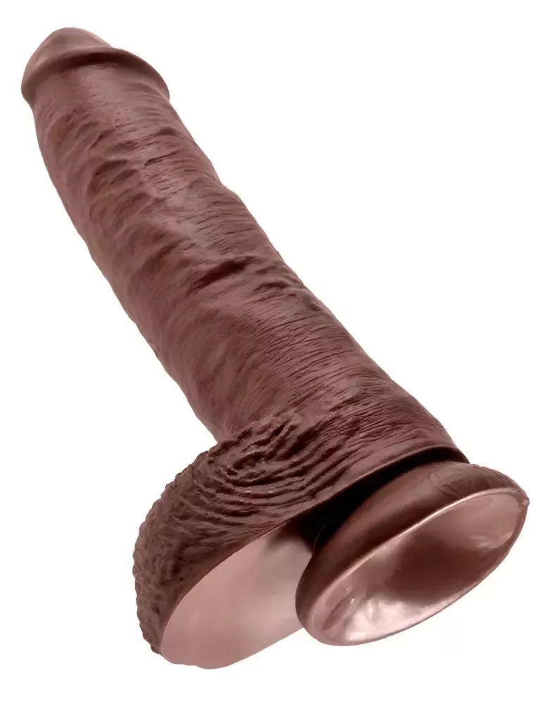 Pipedream King Cock 10 colių anatominis modelis su sėklidėmis, rudas, PVC
