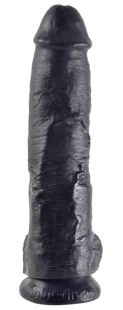 Pipedream King Cock 10" intymus modelis su siurbtuku, juodas, PVC
