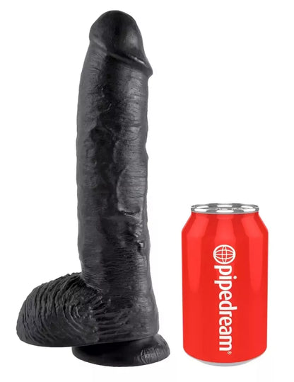 Pipedream King Cock 10" intymus modelis su siurbtuku, juodas, PVC