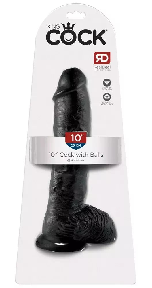 Pipedream King Cock 10" intymus modelis su siurbtuku, juodas, PVC
