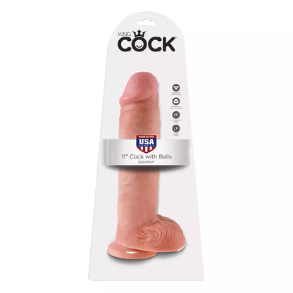 Pipedream King Cock 11" anatominis modelis su sėklidėmis, kūno spalvos, 28 cm