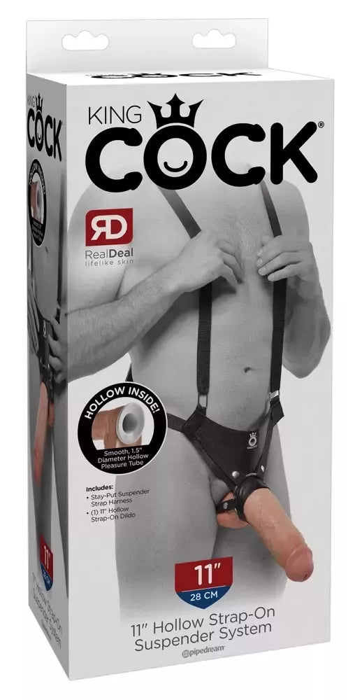 Pipedream King Cock 11" tuščiavidurė intymumo sistema su reguliuojamais diržais