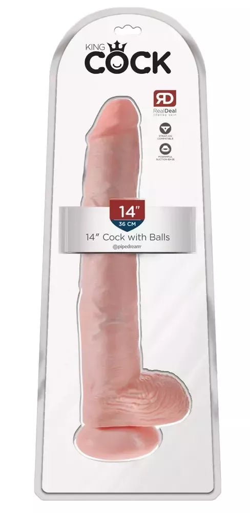 Pipedream King Cock 14" anatominis modelis su siurbiamuoju pagrindu, smėlio spalvos, 35,6 cm