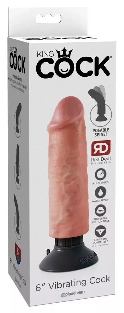 Pipedream King Cock 6" lankstus vibruojantis modelis su siurbtuku, smėlio spalvos