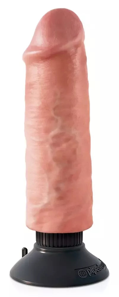 Pipedream King Cock 6" lankstus vibruojantis modelis su siurbtuku, smėlio spalvos
