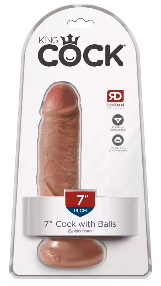Pipedream King Cock 7" anatominis modelis su siurbtuku, rusvos spalvos