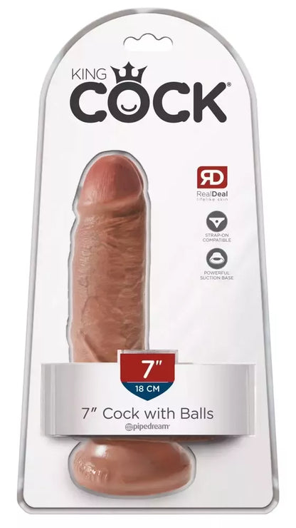 Pipedream King Cock 7" anatominis modelis su siurbtuku, rusvos spalvos