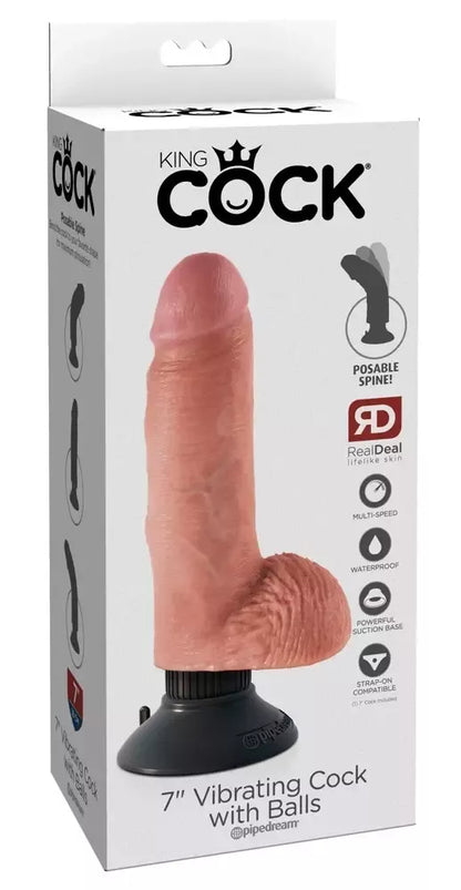 Pipedream King Cock 7'' lankstus intymus prietaisas su siurbtuku, smėlio spalvos