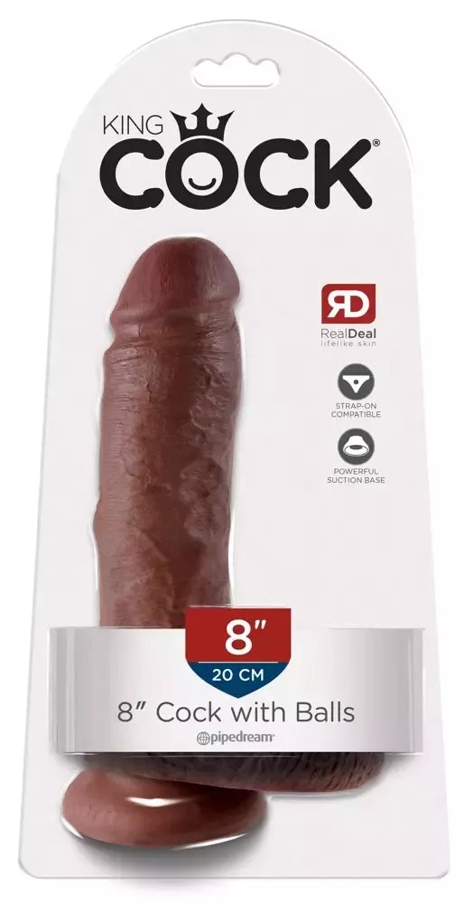 Pipedream King Cock 8" modelis su siurbtuku ir detalia tekstūra, rudas
