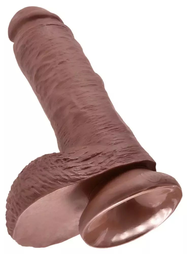 Pipedream King Cock 8" modelis su siurbtuku ir detalia tekstūra, rudas