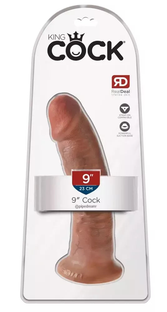 Pipedream King Cock 9 colių įdegio spalvos anatominis modelis su vakuuminiu pagrindu, 24 cm