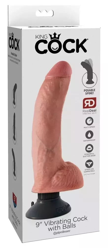 Pipedream King Cock 9" Flexi vibracinis modelis su siurbtuku, smėlio spalvos