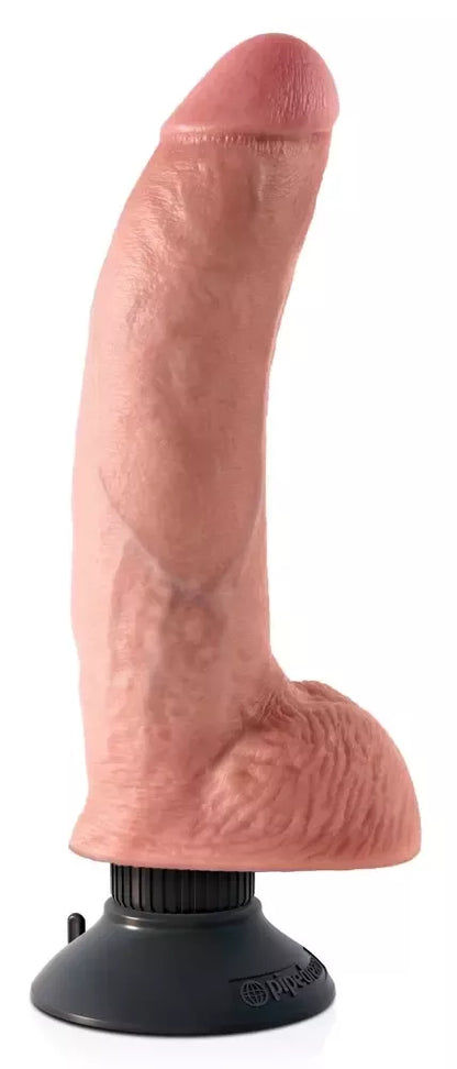 Pipedream King Cock 9" Flexi vibracinis modelis su siurbtuku, smėlio spalvos