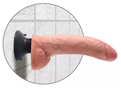 Pipedream King Cock 9" Flexi vibracinis modelis su siurbtuku, smėlio spalvos