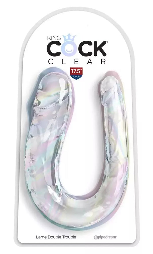 Pipedream King Cock Clear Large Double Trouble, skaidrus, 44 cm