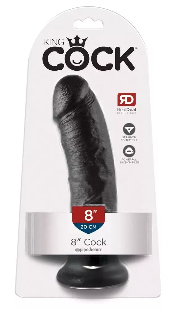 Pipedream King Cock modelis 8" juodas – anatomiškai suformuotas, su siurbtuku